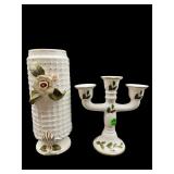 2 PC LOT PORCELAIN AND CERAMIC VASE AND CANDLE