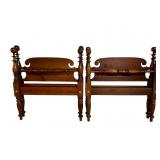 2 MIXED WOOD CUSTOM MADE CANNONBALL SINGLE BEDS