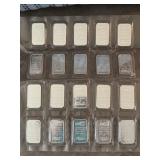 FULL SHEET OF 20 1 OZ. MATHEY 999FINE SILVER BARS