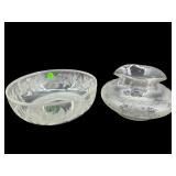 2 PC LOT ANTIQUE ETCHED GLASS BOWLS