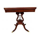 SOLID MAHOGANY LYRE BASE FLIP TOP GAME TABLE