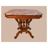 WALNUT VICTORIAN MARBLE TOP TABLE