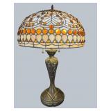 EXTRA LARGE JEWELED TIFFANY STYLE BRONZE LAMP