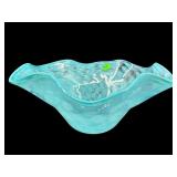 LARGE MURANO STYLE BUBBLE ART GLASS RUFFLED BOWL