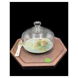 HAND PAINTED PORCELAIN CHEESE DOME WITH SPREADER