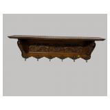 OAK DRAGON CARVED HANGING SHELF WITH HOOKS