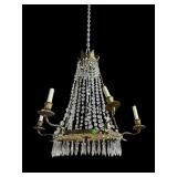 ANTIQUE BRASS AND CRYSTAL 6 LIGHT CHANDELIER