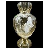 ANTIQUE MARY GREGORY HAND PAINTED AMBER GLASS VASE