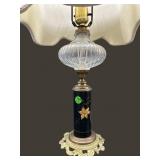 PAINT DECORATED PORCELAIN AND GLASS LAMP