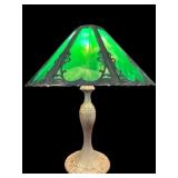 ANTIQUE ORNATE GREEN SLAG GLASS TABLE LAMP