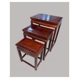 SET OF 3 ROSEWOOD ORIENTAL STACKING TABLES