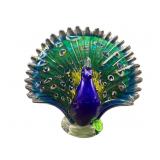LARGE MURANO STYLE ART GLASS HAND BLOWN PEACOCK