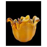 MURANO WHITE CRISTAL AMBER ART GLASS FREEFORM BOWL
