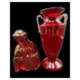 2 PC LOT OF CRANBERRY/RUBY GLASS