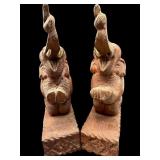 PR OF HAND CARVED WOODEN ELEPHANT BOOKENDS