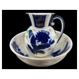 LARGE ANTIQUE BLUE AND WHITE PORCELAIN BOWL AND