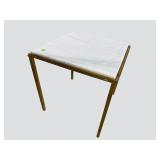 GLOBAL VIEW MARBLE TOP ORNATE BRASS END TABLE