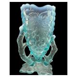NORTHWOOD BLUE OPALESCENT GRAPEVINE FOOTED VASE