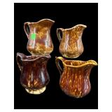 LOT OF 4 ANTIQUE BENNINGTON YELLOWWARE ROCKINGHAM