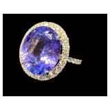 14K NATURAL TANZANITE & DIAMOND RING