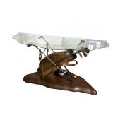 GOLF BAG WITH CLUBS GLASS TOP CONSOLE TABLE
