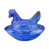 2.5 IN MARBLEIZED MINIATURE BLUE SLAG HEN ON NEST