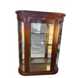 WALNUT ANTIQUE HEAVY CARVED CURVED GLASS CURIO
