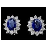 PR OF 14K BLUE SAPPHIRE & DIAMOND EARRINGS