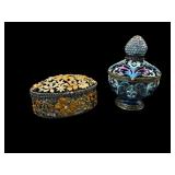 PAIR OF GEMSTONE COVERED TRINKET BOXES