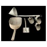 MISC LOT GALVANIZED METAL SCOOPS AND FUNNELS