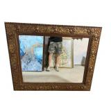 LARGE ANTIQUE FRUIT AND NUT CARVED MIRROR