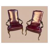 2 LEATHER QUEEN ANNE HIGHBACK CHAIRS