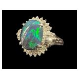 NATURAL PLATINUM DARK BLUE FIERY OPAL & DIAMOND