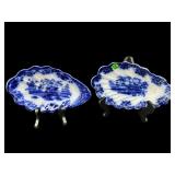 PR OF ANTIQUE FLOW BLUE PORCELAIN SHELL DISHES