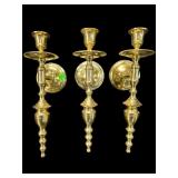 SET OF 3 BRASS WALL SCONCES