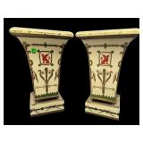 2 ORNATE PAINT DECORATED TALL PLANTERS