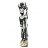 TALL WOOD CARVED PAINT DECORATED TRIBAL WOMAN