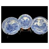 SET OF 3 SPODE BLUE RIM COLLECTION PORCELAIN