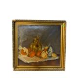 MID CENTURY FRUIT STILL LIFE OIL ON CANVAS