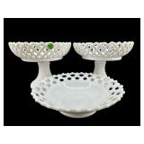3 PC LOT ANTIQUE MILK GLASS COMPOTES AND BOWL