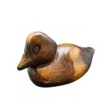 WOODEN CARVED DUCK DECOY WITH GLASS EYES