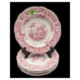 SET OF 6 PINK AND WHITE PORCELAIN PLATES
