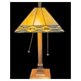TIFFANY STYLE LEADED GLASS DECO TABLE LAMP