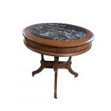 ROUND WALNUT VICTORIAN MARBLE TOP TABLE AS IS