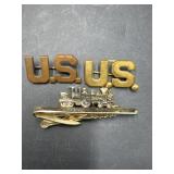 U.S. BRASS PINS AND TRAIN TIE CLIP