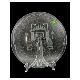 LARGE GLASS CHRISTMAS FAMILY CHURCH SCENE PLATTER