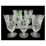 SET OF 5 FOSTORIA MIDNIGHT ROSE ICED TEA STEMS
