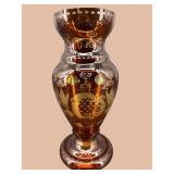 VINTAGE EGERMANN CZECH AMBER CUT TO CLEAR VASE