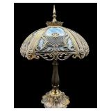 LARGE ORNATE BLUE SLAG GLASS TABLE LAMP