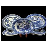 7 PC BLUE WILLOW JAPAN SERVING DISH LOT